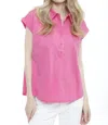 Incashmere Cap Sleeve Button Front Polo Shirt In Flamingo In Pink