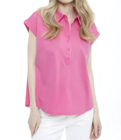 Incashmere Cap Sleeve Button Front Polo Shirt In Flamingo In Pink