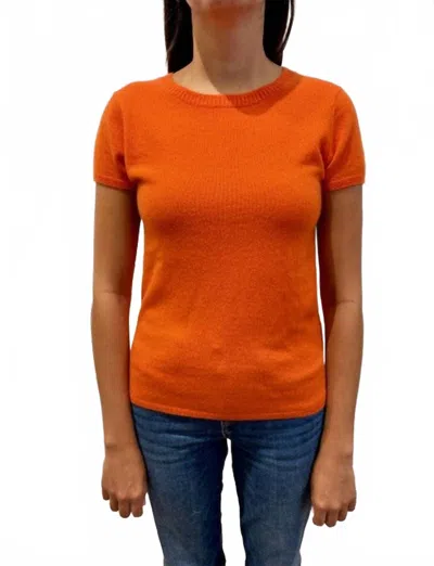 Incashmere Cashmere Luxury Short Sleeve Tee In Heather Autumn Leaf In Orange