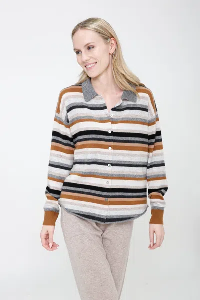 Incashmere Cashmere Multi Stripe Button Shirt Sweater