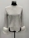 Incashmere Cashmere Sweater With Mongolian Lamb Cuffs In Light Grey In Grey