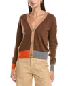 Incashmere Color Block Cashmere Cardigan In Brown
