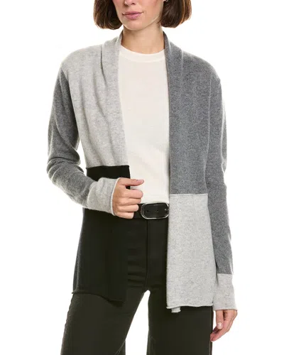 Incashmere Colorblock Long 100% Cashmere Flyaway Cardigan In Grey