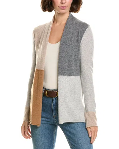 Incashmere Colorblock Long 100% Cashmere Flyaway Cardigan In Tan