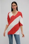 Incashmere Cotton Blen Diagonal Bold Stripe V-neck Pullover In Multi