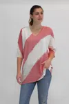 Incashmere Cotton Blen Diagonal Bold Stripe V-neck Pullover In Pink