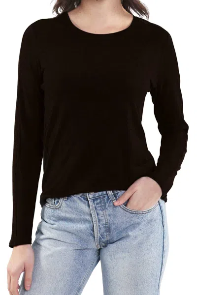 Incashmere Fine Knit Long Sleeve Crew Neck In Black