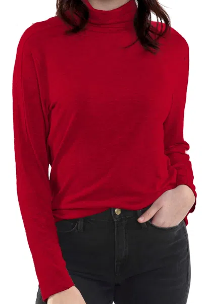 Incashmere Fine Knit Long Sleeve Turtleneck In Red