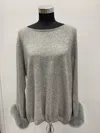 Incashmere Fox Trimmed Cashmere Sweater In Grey In Grey