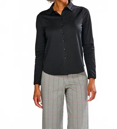 Incashmere Long Sleeve Cotton Knit Shirt In Black