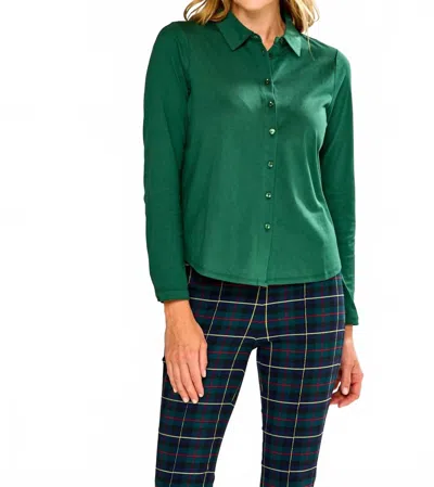 Incashmere Long Sleeve Cotton Knit Shirt In Evergreen In Green