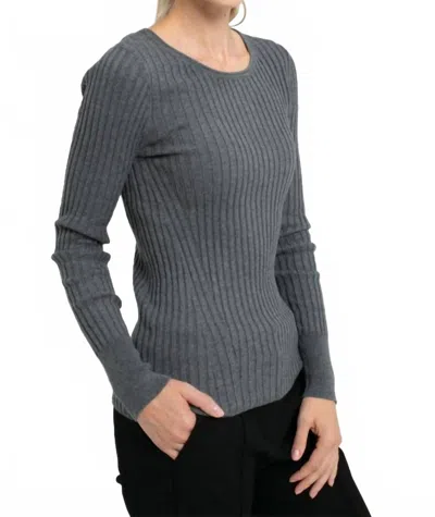 Incashmere Long Sleeve Crew Nec Rib Knit Sweater In Heather Grey In Gray