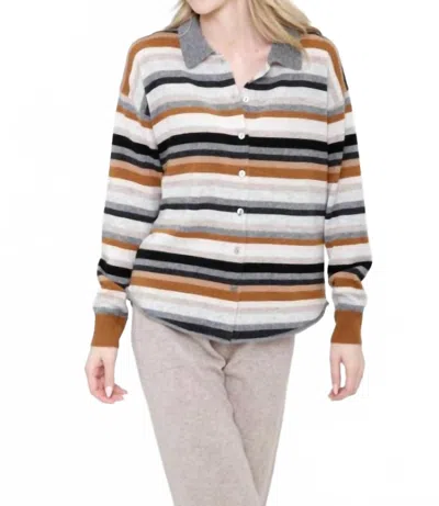 Incashmere Long Sleeve Striped Cardigan In Multi In Blue