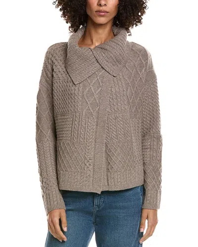 Incashmere Mix Cable Stitch Overlap Wool-blend Cardigan In Gray