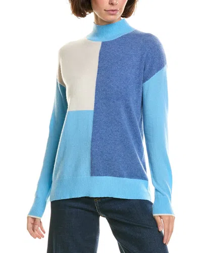 Incashmere Mock Neck Colorblock 100% Cashmere Sweater In Blue