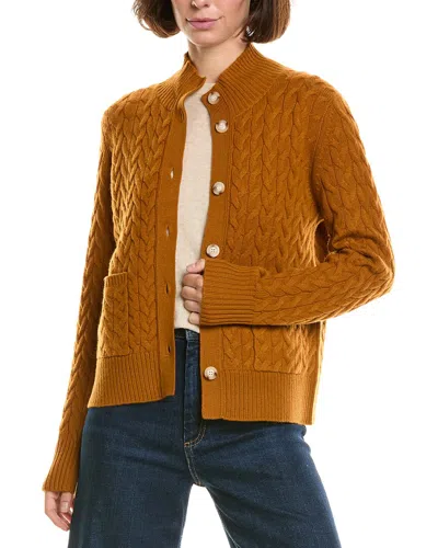 Incashmere Mock Neck Wool & Cashmere-blend Cable Cardigan In Orange