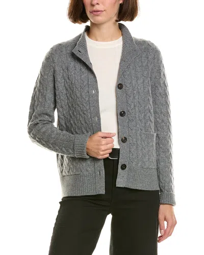 Incashmere Mock Neck Wool & Cashmere-blend Cable Cardigan In Grey