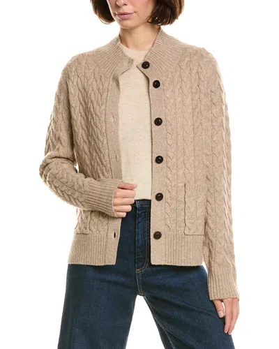 Incashmere Mock Neck Wool & Cashmere-blend Cable Cardigan In Tan