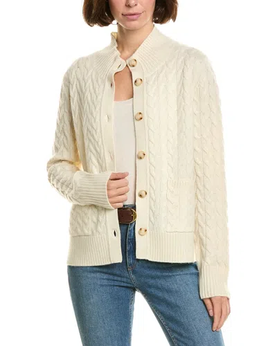 Incashmere Mock Neck Wool & Cashmere-blend Cable Cardigan In White