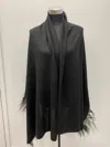 Incashmere Ostrich Feather Wool Shawl In Black In Black