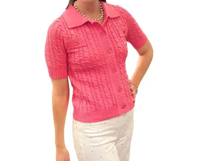 Incashmere Short Sleeve Allover Cable Sweater In Flamingo In Pink
