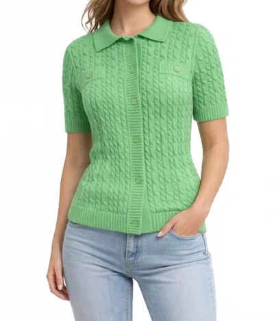 Incashmere Short Sleeve Allover Cable Sweater In Green Zest