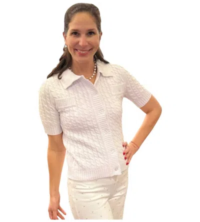 Incashmere Short Sleeve Allover Cable Sweater In White