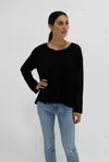 Incashmere Silk/cashmere Blend Drop Needle Stitch Pullover Top In Black