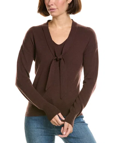 Incashmere V-neck Tie Front Oversized 100% Cashmere Pullover In Brown