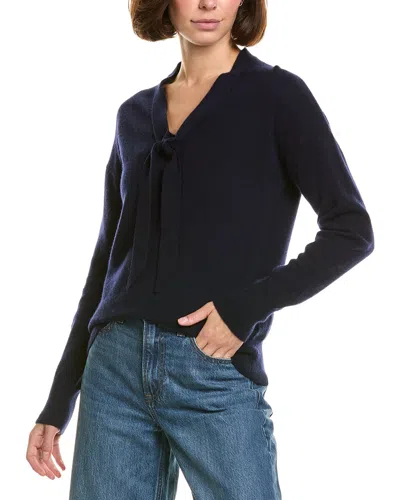 Incashmere V-neck Tie Front Oversized 100% Cashmere Pullover In Blue
