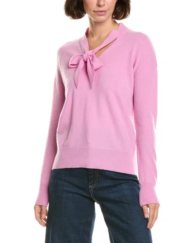 Incashmere V-neck Tie Front Oversized 100% Cashmere Pullover In Pink
