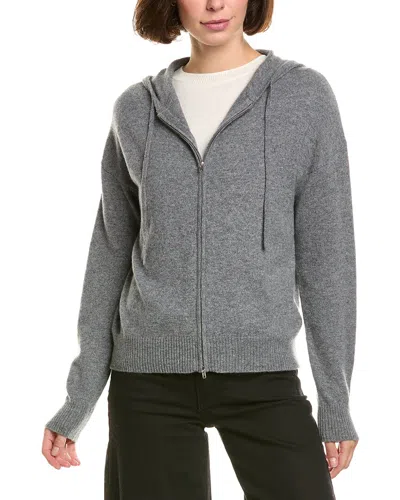 Incashmere Zip Front Hooded 100% Cashmere Cardigan In Grey