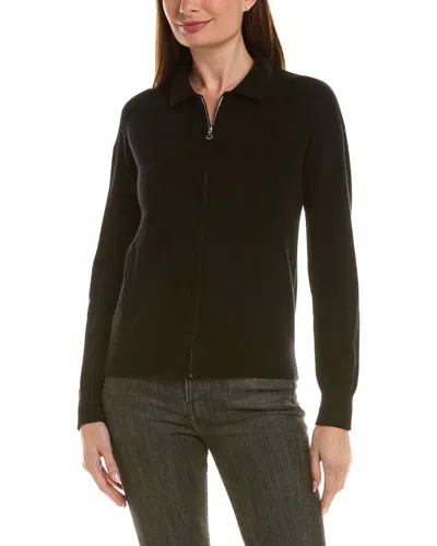 Incashmere Zip Polo 100% Cashmere Cardigan In Black
