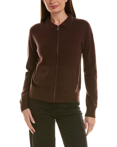 Incashmere Zip Polo 100% Cashmere Cardigan In Brown