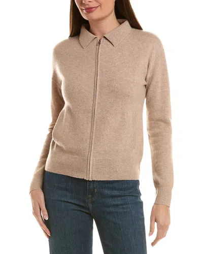 Incashmere Zip Polo 100% Cashmere Cardigan In Brown