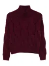Incentive! Cashmere Cable-knit Turtleneck Jumper In Burgundy