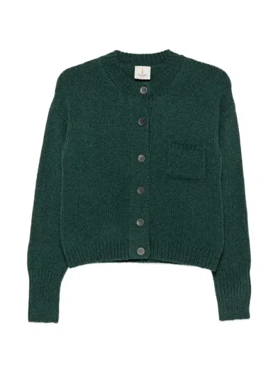 Incentive! Cashmere Erro Button-up Patch-pocket Cardigan In Green