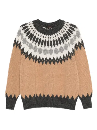 Incentive! Cashmere Fair-isle Round-neck Sweater In Animal Print