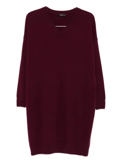Incentive! Cashmere V-neck Cashmere Midi Dress In Burgundy