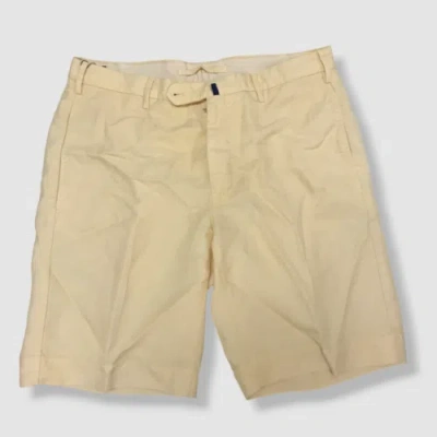 Pre-owned Incotex $340  Men's Yellow Slim-fit Linen And Cotton-blend Shorts Size It48/us32