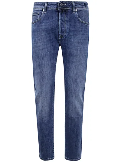 Incotex 5 Pocket Denim Stretch Wash 4 In Blue