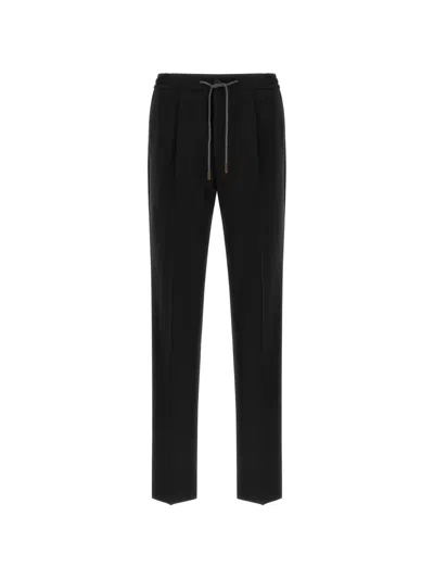 Incotex 78 Drawstring Pleat Wool Trousers In Black