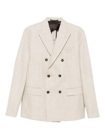 INCOTEX INCOTEX BEIGE CHECKED BLAZER, DOUBLE-BREASTED CLOSURE