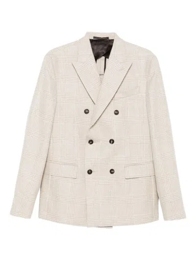 INCOTEX INCOTEX BEIGE JACKET CHECKED PATTERN DOUBLE-BREASTED