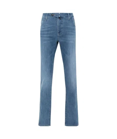 INCOTEX LOGO-PATCH TAPERED JEANS