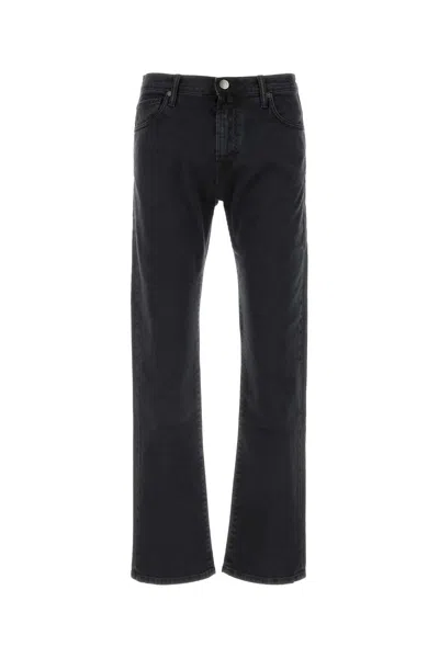 Incotex Black Stretch Denim Jeans In Burgundy