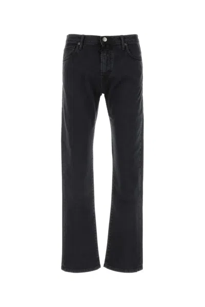 Incotex Black Stretch Denim Jeans In Animal Print