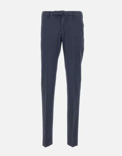 Incotex Blue Cotton Poplin Trousers Slim Fit