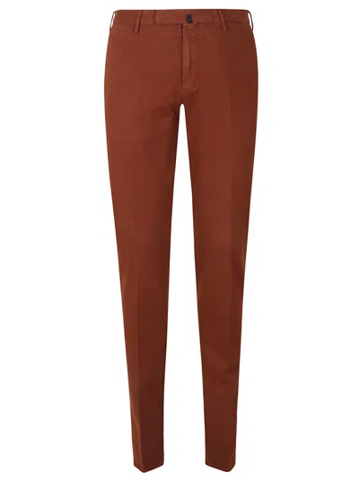 INCOTEX BROWN TAILORED COTTON PANTS WITH STRAIGHT-LEG SILHOUETTE