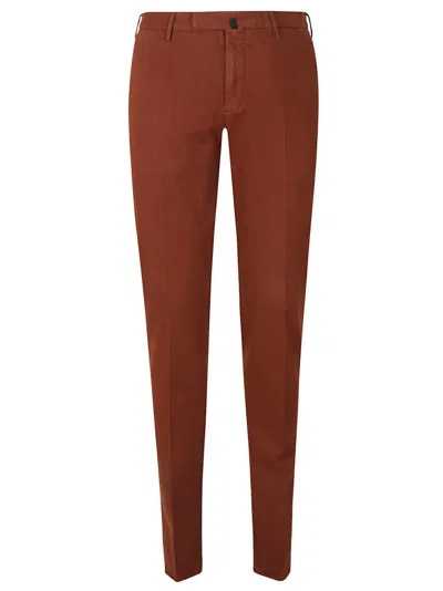 Incotex Brown Tailored Cotton Pants With Straight-leg Silhouette In Orange